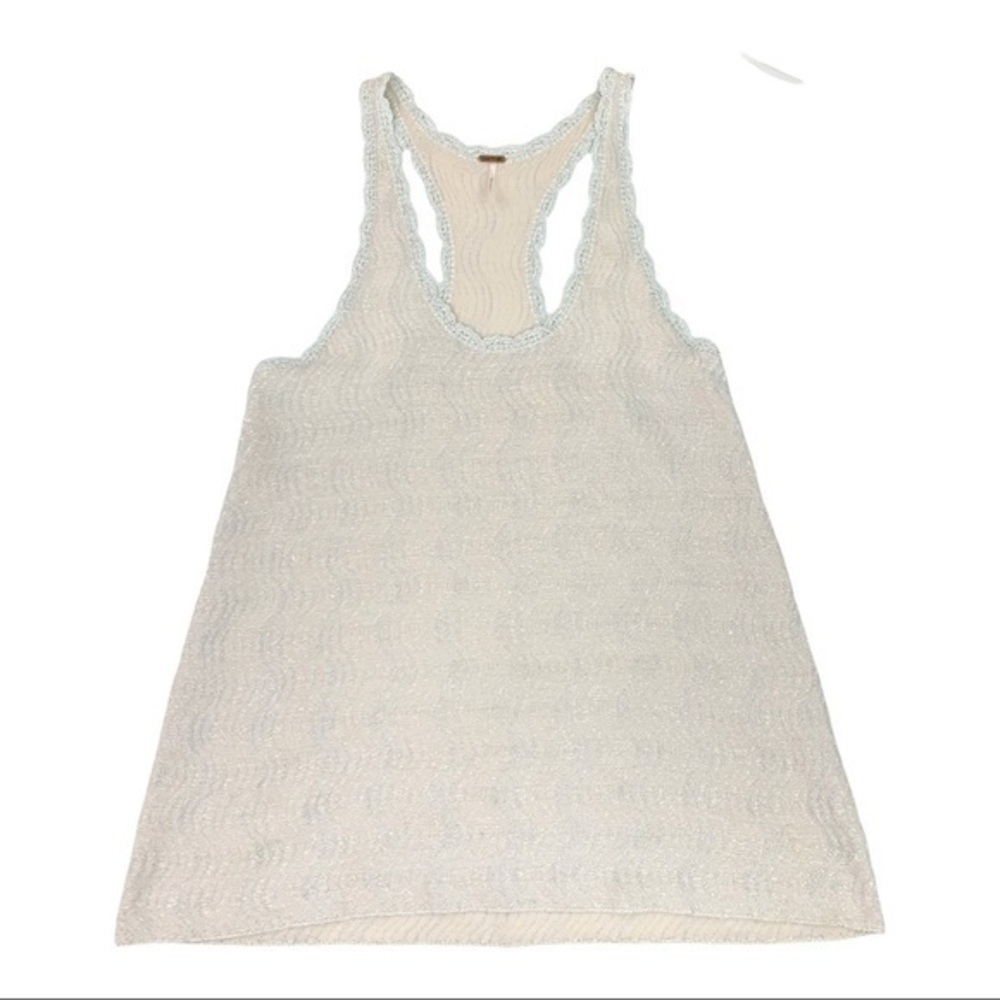 Free People Wool Knit Metallic Sweater Tank Top Women’s Blush Nude Pink Silver